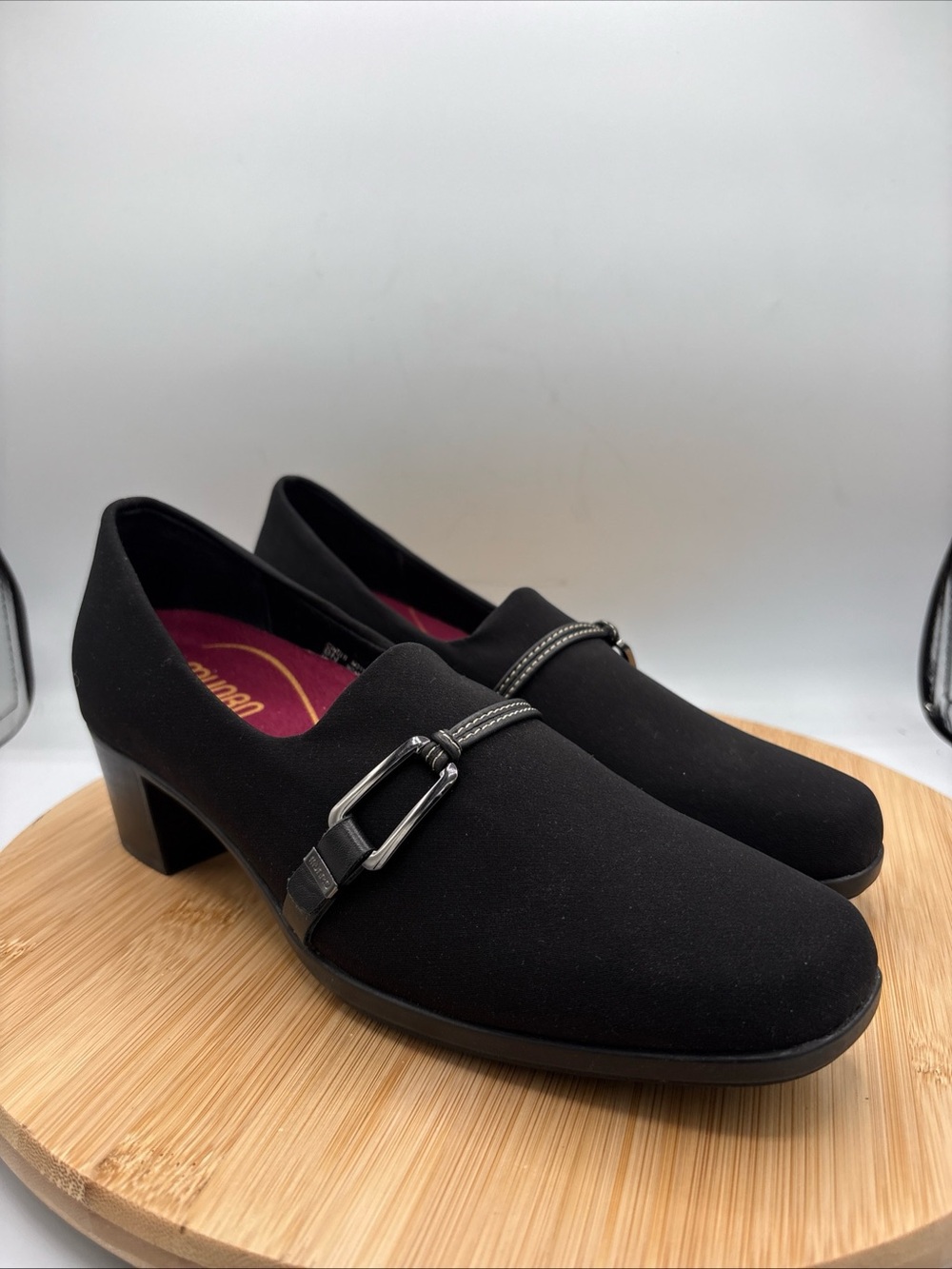 Munro Cindi II Black Fabric Block Heel Pumps Buckle Strap Women’s 9N Comfort